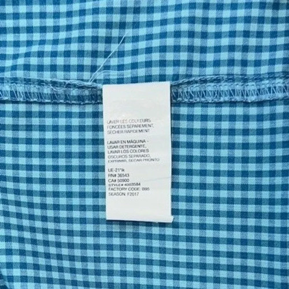 IZOD Button Down Shirt Mens M Blue Teal Gingham Non-Iron Stretch Long Sleeve